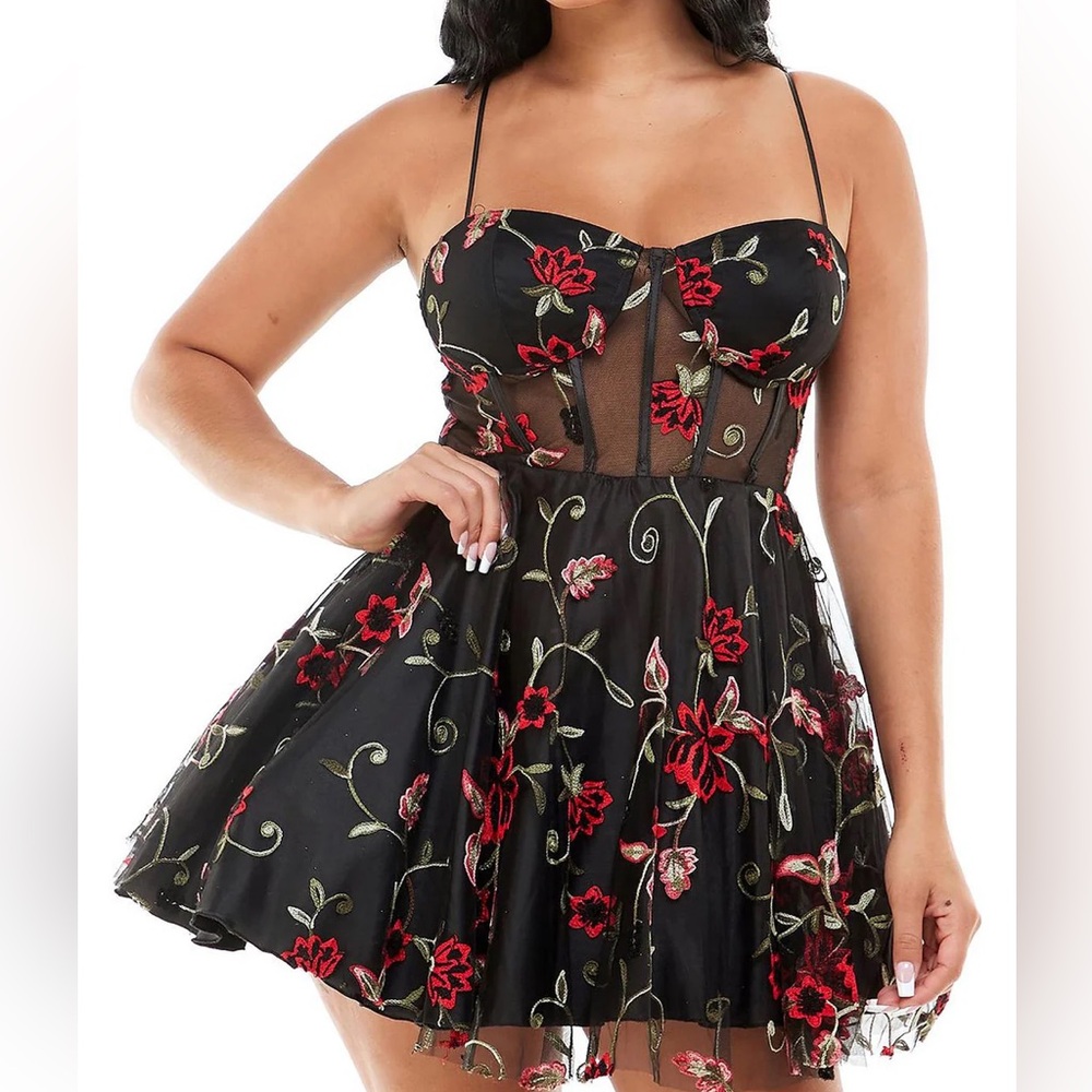 Floral Embroidered Black Dress